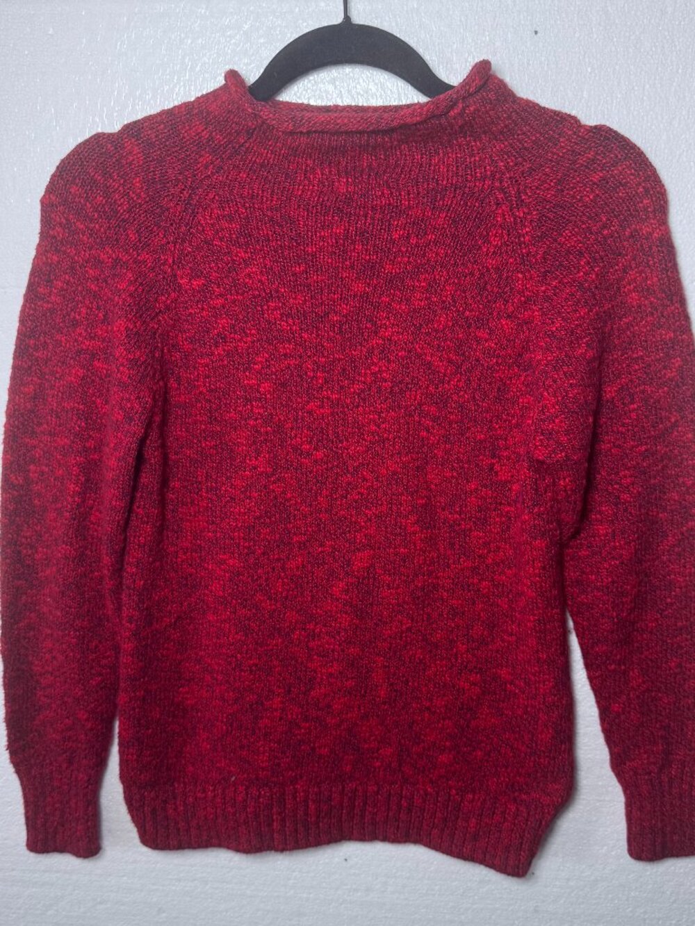 L.L. Bean Womens Sz XS Petite Red Marled Chunky Knit Mock Neck Sweater Pullover